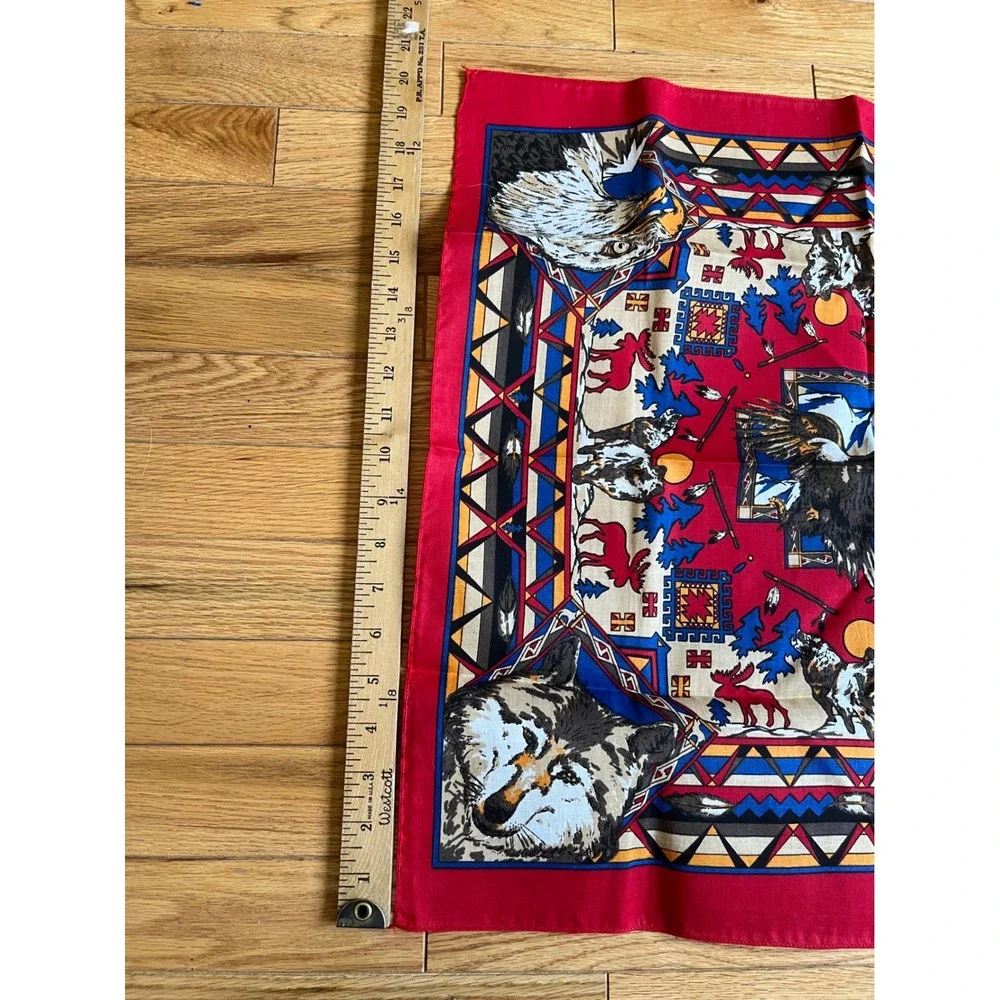 Vintage Paris‎ Accessories Wolf Eagle Bandana Red Cotton Made in USA 21x21 Scarf